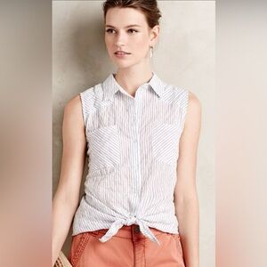 DREW by anthropologie Sleeveless Button Down Shirt with Tie Front Size M